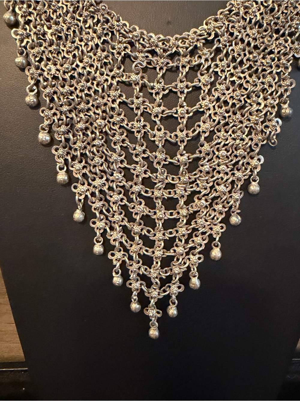 Tribal Festival Chainmail Bib Necklace & 2 Floral Hand Slave Bracelets Ring #K83 - Picture 5 of 14